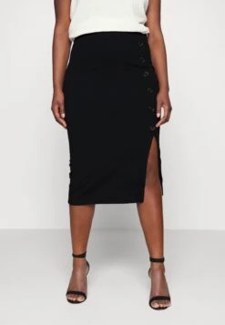 WAL G CURVETORTOISE BUTTON MIDI SKIRT - Pennkjol - Black