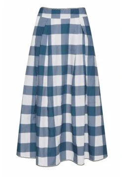 True DecadenceA-linjekjol - Petrol Blue Check