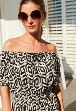 NextPUFF SLEEVE BARDOT PLAYSUIT STANDARD - Overall / Jumpsuit - Black White Geo -Wal C Stil Butik 744e7f2db13c476e869e9d4d9cce4e0f