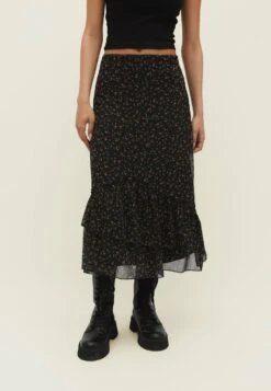 StradivariusPRINTED MIDI WITH RUFFLES - A-linjekjol - Black