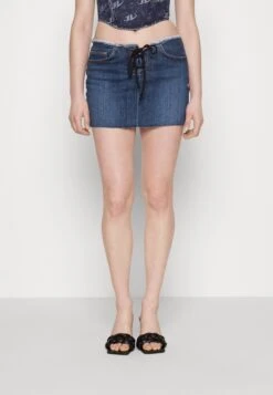 BDG Urban OutfittersLACE UP LOW RISE PELMET SHIRT - Jeanskjol - Dark Blue