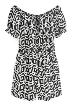 NextPUFF SLEEVE BARDOT PLAYSUIT STANDARD - Overall / Jumpsuit - Black White Geo -Wal C Stil Butik e8f24ee5ba74442c81178dcc48201772