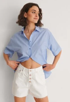 NA-KDRAW HEM BUTTONED - Jeansshorts - White